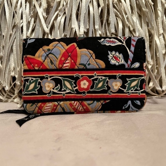 VERA BRADLEY Versailles One For The Money Wallet Black Blue Orange Floral - Picture 1 of 11